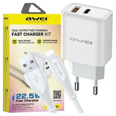 AWEI PD81L-EU 22,5 W STENSKI POLNILEC Z USB KABLOM ZA LIGHTNING WHITE