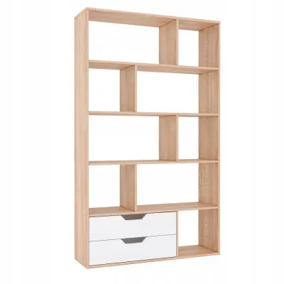 Prostorna knjižna omara za dnevno sobo Sonoma White s predali