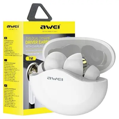 AWEI T12 TWS BLUETOOTH ŠPORTNE SLUŠALKE BELE/BELE ZA TELEFON