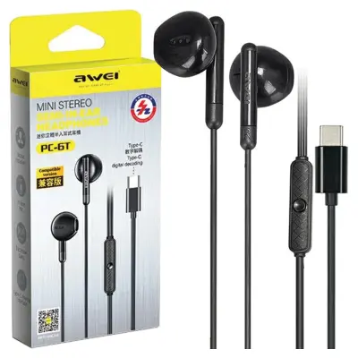 AWEI STEREO SLUŠALKE PC-6T USB-C ČRNO/ČRNA ETUI ZA TELEFON