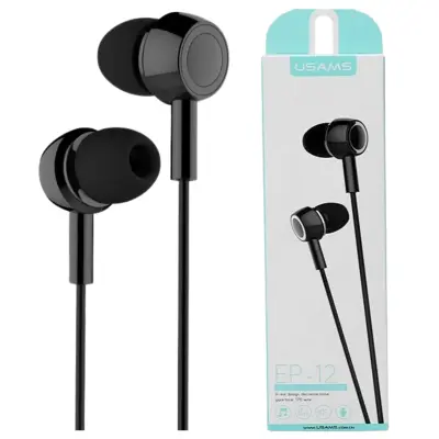 USAMS STEREO SLUŠALKE EP-12 JACK 3,5MM ETUI ZA TELEFON ČRNO ČRNO