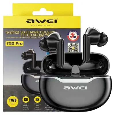 AWEI BLUETOOTH 5.3 T50 ENC SLUŠALKE ZA TELEFON + PRIKLJUČNA POSTAJA ČRNE