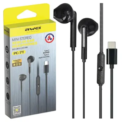AWEI STEREO SLUŠALKE PC-7T USB-C 1.2M ČRNE/ČRNE ZA RAČUNALNIK