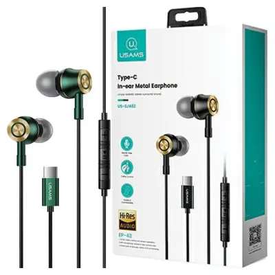 USAMS STEREO SLUŠALKE EP-43 METAL USB-C ZA TELEFONE TEMNO ZELENE