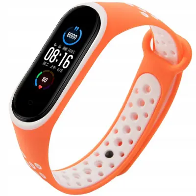 ZAMIENNA SILIKONOWA OPASKA PASEK DO XIAOMI MI BAND 4 / 3 POMARAŃCZOWO-BIAŁY