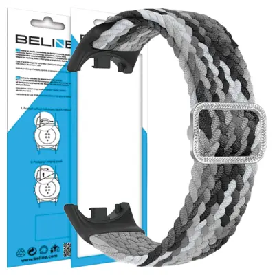 BELINE PAŠEK MI BAND 9/8 PAS ZA URO IZ NAJLONA ČRNO-BELO OHIŠJE