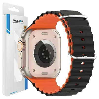 BELINE PAS ZA APPLE WATCH SILIKON WAVES 42/44/45/49MM ČRNO ORANŽEN