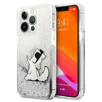KARL LAGERFELD KLHCP13XGCFS IPHONE 13 PRO MAX 6,7 SREBRNY/SILVER HARDCASE LIQUID GLITTER CHOUPETTE FUN