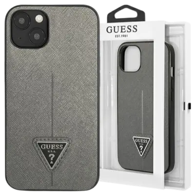 GUESS GUHCP13MPSATLG IPHONE 13 / 14 / 15 6.1 SREBRNY/SILVER HARDCASE SAFFIANOTRIANGLE LOGO