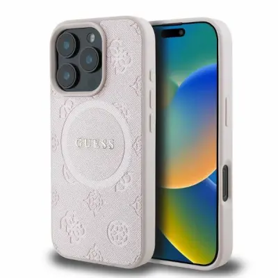 GUESS SAFFIANO PEONY CLASSIC LOGO OVITEK ZA MAGSAFE ZA IPHONE 16 PRO MAX ROZA