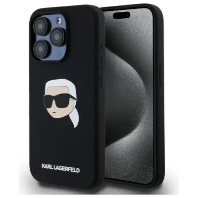 SILIKONSKI OVITEK KARL LAGERFELD HARDCASE ZA IPHONE 15 PRO MAX 6.7 ČRN ZA MAGSAFE