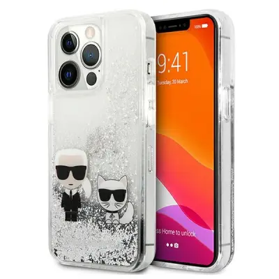 KARL LAGERFELD HARDCASE TEKOČE BLEŠČICE ZA IPHONE 13 PRO MAX SREBRNE