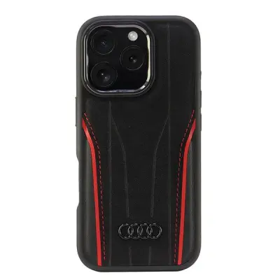 AUDI PRAVO USNJE ZA OVITEK MAGSAFE ZA IPHONE 16 PRO 6.3 ČRNO-RDEČ