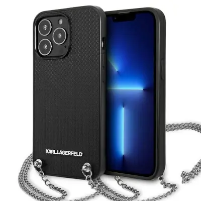 KARL LAGERFELD KLHCP13XPMK IPHONE 13 PRO MAX 6,7 HARDCASE CZARNY/BLACK LEATHER TEXTURED AND CHAIN