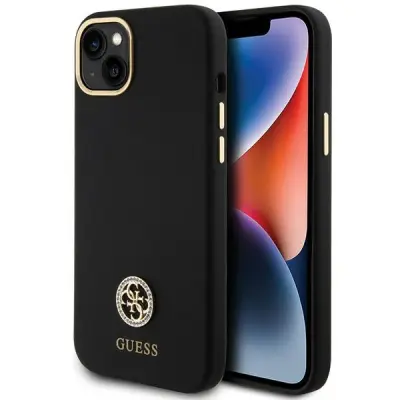 GUESS TRDI SILIKONSKI OVITEK LOGO STRASS ZA IPHONE 15 PLUS 14 PLUS 6.7 ČRN