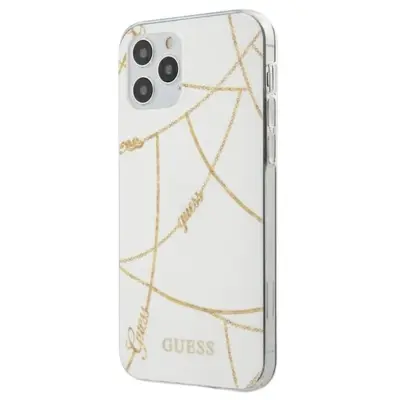 GUESS HARDCASE ZA IPHONE 12 PRO MAX 6.7 OVITEK VERIŽICA BELO ZLATO