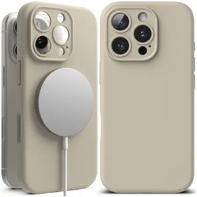 SILIKONSKI MAGNETNI OVITEK RINGKE ZA MAGSAFE ZA IPHONE 16 PRO STONE