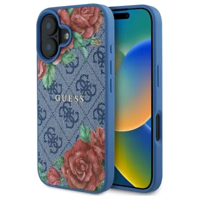 OVITEK GUESS HARDCASE ZA IPHONE 16 6.1'' OVITEK ZA MAGSAFE MODRA 4G ROŽE