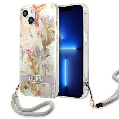 GUESS HARDCASE ZA IPHONE 13 MINI 5.4 VIJOLIČEN S PAŠKOM V ROŽICAH