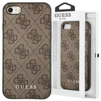GUESS TRDI OVITEK ZA IPHONE SE 2022 2020 7 8 RJAV S KOVINSKIM ZLATIM LOGOTIPOM
