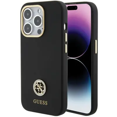 GUESS HARDCASE SILIKONSKI LOGO STRASS OVITEK ZA IPHONE 15 PRO 6.1 ČRN