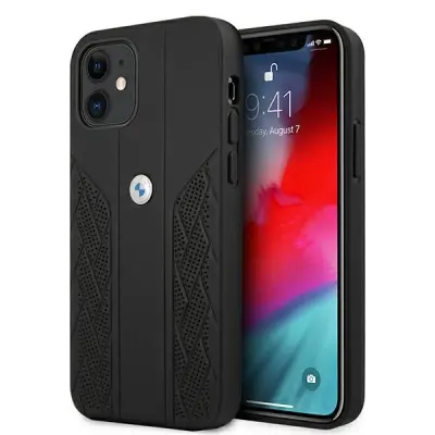 ETUI BMW BMHCP12SRSPPK IPHONE 12 MINI 5,4 CZARNY/BLACK HARDCASE LEATHER CURVE PERFORATE