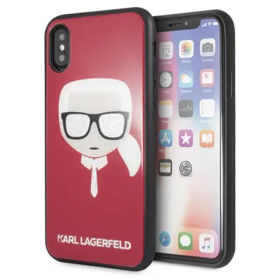 OVITEK KARL LAGERFELD ZA IPHONE X XS RDEČA BLEŠČICE KARLOVA GLAVA