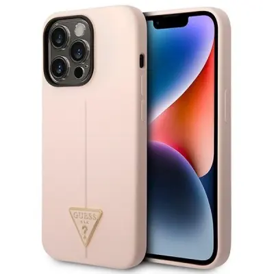 SILIKONSKI OVITEK TRIKOTNIK GUESS HARDCASE ZA IPHONE 14 PRO 6.1 ROZA
