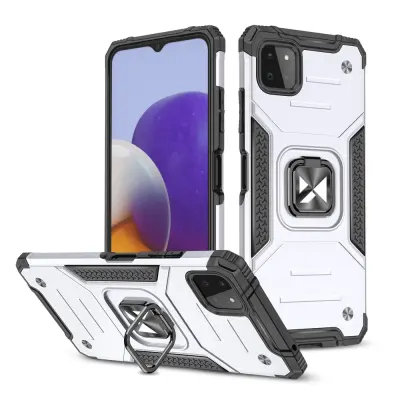 Armour etui s ovitkom + magnetno držalo za Samsung Galaxy A22 4G Ring Armor, srebrn