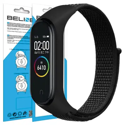 BELINE TRAK ZA MI BAND 7/6/5/4/3 NYLON LOOP BLACK BLACK BAND