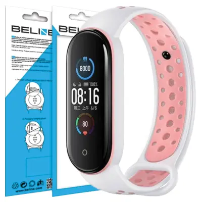 BELINE DESIGN TRAK ZA MI BAND 7/6/5 ETUI NADOMESTNI TRAKOVI BELO/ROZA