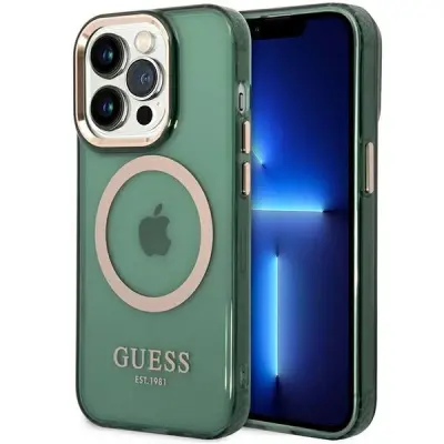 OVITEK GUESS GUHMP14XHTCMA ZA IPHONE 14 PRO MAX ZELEN/KAKI ZLAT OBRIS PROSOJEN MAGSAFE
