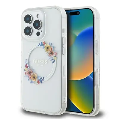 OVITEK GUESS IML FLOWERS VENČEK ZA MAGSAFE ZA IPHONE 16 PRO PROZOREN