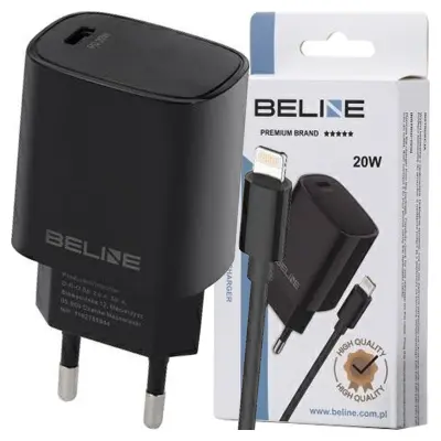 BELINE OMREŽNI POLNILEC 1X USB-C 20W + KABEL ZA LIGHTNING PD 3.0 ČRN