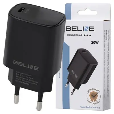 BELINE OMREŽNI POLNILEC 1X USB-C 20W PD 3.0 ZA TELEFON ČRN