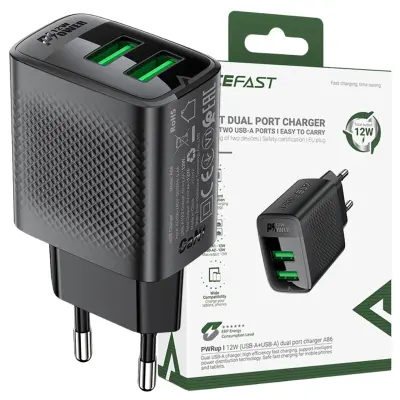 MREŽNI POLNILEC ACEFAST A86 2X USB-A 12W ZA TELEFONE IN TABLICE ČRN