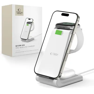 TECH-PROTECT QI15W-A36 3V1 BREZŽIČNI POLNILEC ZA IPHONE AIRPODS ZA APPLE