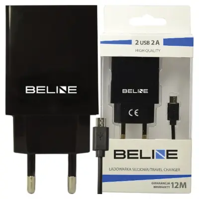 MREŽNI POLNILEC BELINE 2XUSB + MICROUSB 2A ZA TELEFONE, ČRN