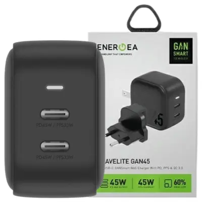 ENERGEA OMREŽNI POLNILEC 2XUSB-C PD-PPS 45W ZA TELEFONE ČRN