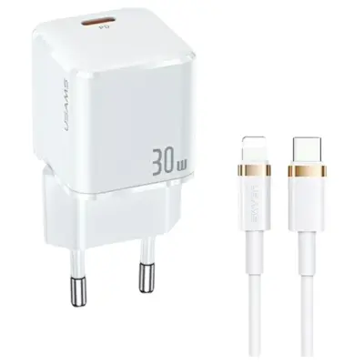 USAMS OMREŽNI POLNILEC 30W 1X USB-C PD3.0 KABEL ZA HITRO POLNILO ZA