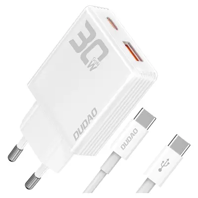DUDAO OMREŽNI POLNILEC GAN 30W USB-A USB-C USB-C-USB-C KABEL BEL