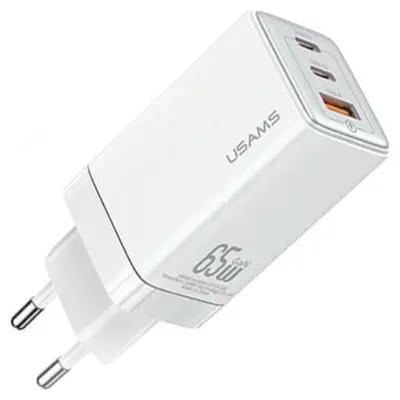 USAMS OMREŽNI POLNILEC 2XUSB-C 1XUSB 65W PD3.0 QC3.0 BEL