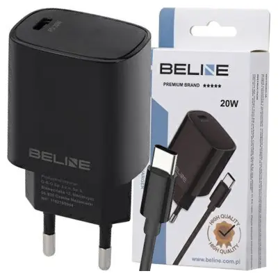 BELINE OMREŽNI POLNILEC 1X USB-C 20W PD 3.0 + KABEL USB-C ČRN