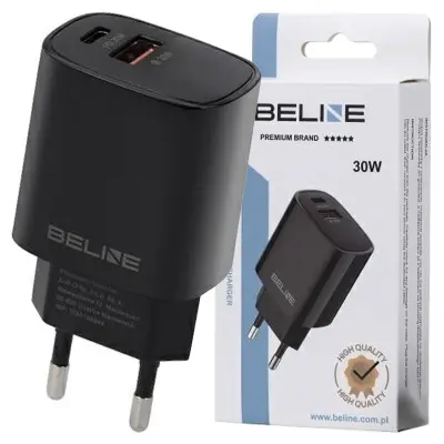 BELINE OMREŽNI POLNILEC 1X USB-C 1X USB 30W PD 3.0 QC 3.0 ČRN GAN