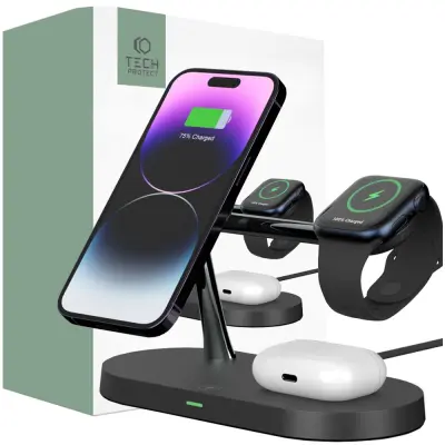 TECH-PROTECT A12 3V1 MAGNETNI ZA BREZŽIČNI POLNILEC MAGSAFE ZA IPHONE ČRN