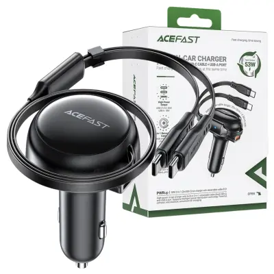 AVTOPOLNILEC ACEFAST 53W USB-A 2 ZVILNA KABA USB-C ČRN