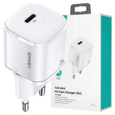 USAMS OMREŽNI POLNILEC 1XUSB-C 20W PD3.0 HITRO POLNJENJE ZA TELEFON, BEL