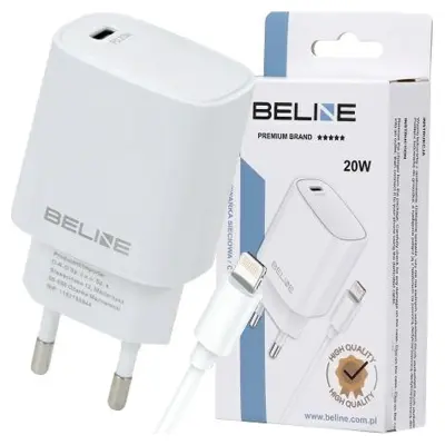 BELINE OMREŽNI POLNILEC 1X USB-C 20W + KABEL ZA LIGHTNING PD3.0 ZA IPHONE