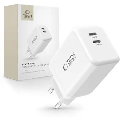 TECH-PROTECT 2-PORTNI OMREŽNI POLNILEC PD45W USB-C ZA IPHONE X 11 12 13