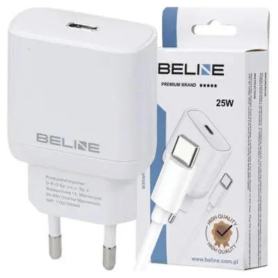 BELINE 1X OMREŽNI POLNILEC USB-C 25W + KABEL USB-C PD 3.0 ZA TELEFONE